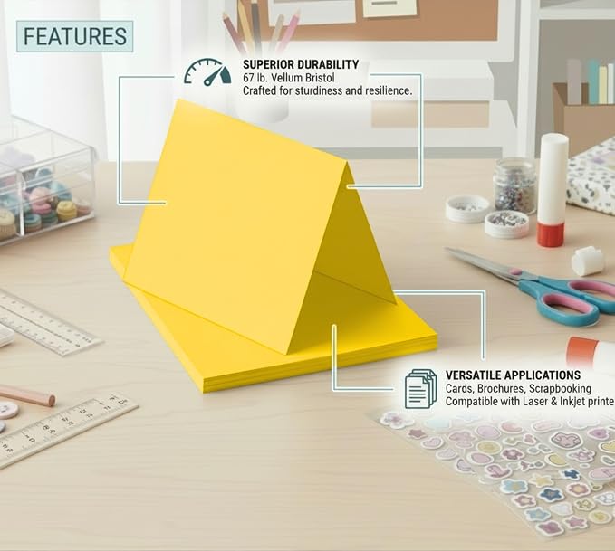 Vellum Bristol Cover Sheets, 67 Pound, (147 GSM) Smooth Finish, 250 Sheets Pack. – Cardstock for Crafting, Printing And More. (10, Goldenrod, 8.5"x11") - Image 4