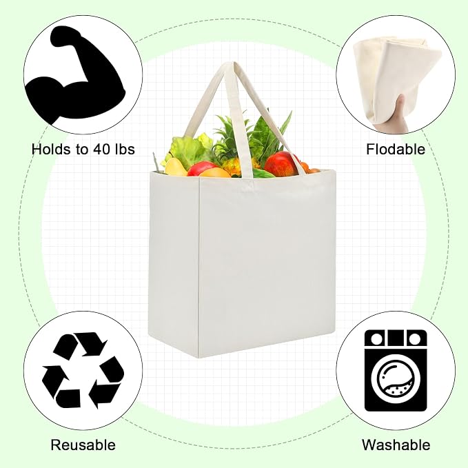 Reginary 24 Pack Canvas Grocery Bag Large Shopping Tote Bag,Natural - Image 3