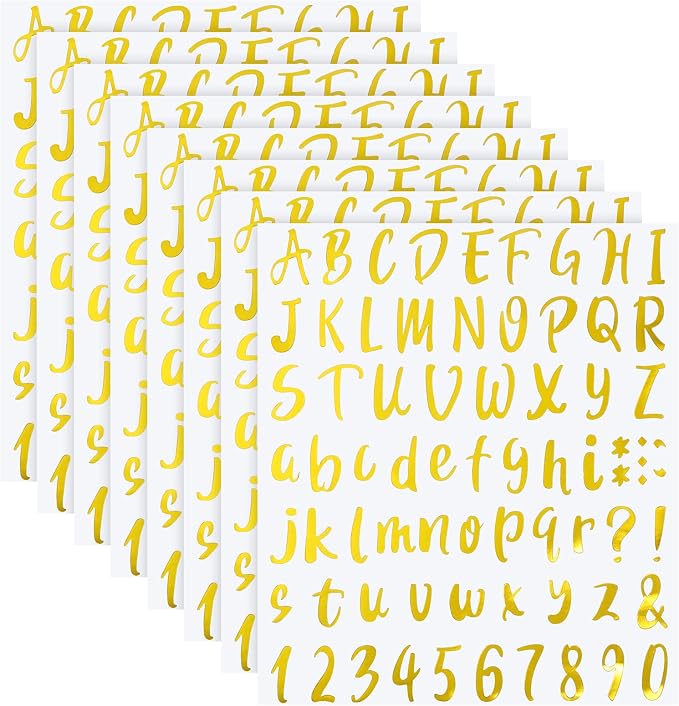 Outus 576 Pcs 8 Sheets Letters Stickers Vinyl Alphabet Number Decals Back to School Supplies for Water Bottles Cups Mailbox Scrapbooking Bulletin Board Classroom Decor(Gold,1 Inch) by Outus