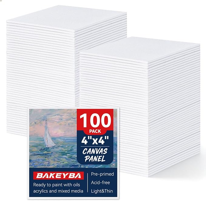 100 Pack 4x4 Inch Mini Canvas Boards for Painting, Square Art Panel | 100% Cotton Art Supplies for Acrylics Oil Watercolor Tempera Paints by Unknown
