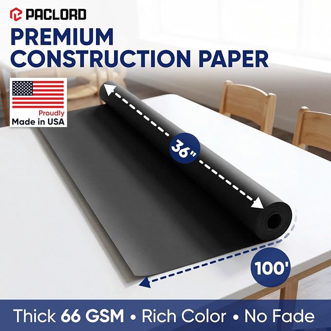 Black Construction Paper Roll 36" x 100 ft – Made in USA – 36" Bulletin Board Paper for Classroom & School, Teachers & Kids | Bulletin Board Paper for School Projects, Arts & Crafts, DIY Decorations, Gift & Flower Wrapping - Image 2
