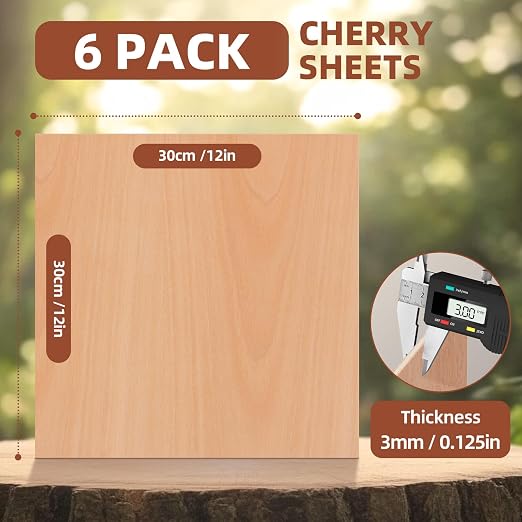 Rowood Cherry Plywood Sheets for Laser Cutting,12x12x1/8inch,6 Pack 3mm Thin Unfinished Wood Crafts for Laser Engraving Blanks and DIY Ornaments and Architectural Model - Image 2