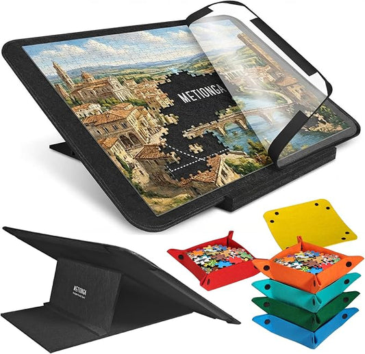 1000 Pieces Jigsaw Puzzle Board with 6 Colored Sorting Trays & Cover, Lightweight Felt Puzzle Mat with Mult Angle Adjustable Stand, Portable Puzzle Table with Non-Slip Surface for Adults by Unknown
