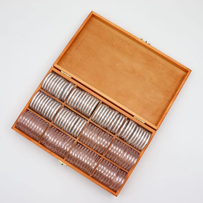 20-46 mm Wooden Coin Holder, 120 Pcs Highly Transparent Coin Capsules with Foam Gasket, Coins Collector Case Holder, Professional Coin Storage Case Box for Coin Collection (Bronze) - Image 3