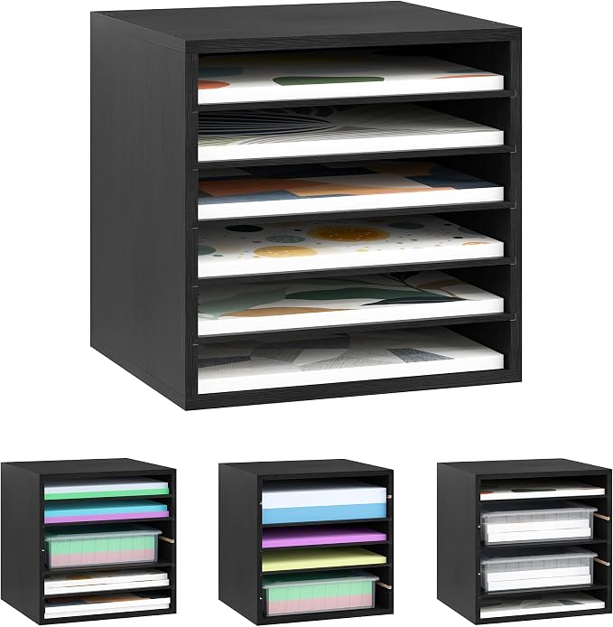 Alpeir 6-Slot 12x12 Scrapbook Paper Storage Organizer, Black | Easy Retrieval, Adjustable Shelves, Heavy Duty, Fit Scrapbook Supplies Craft Tools Storage, For Craft Room Office Classroom by AlpeirDirect