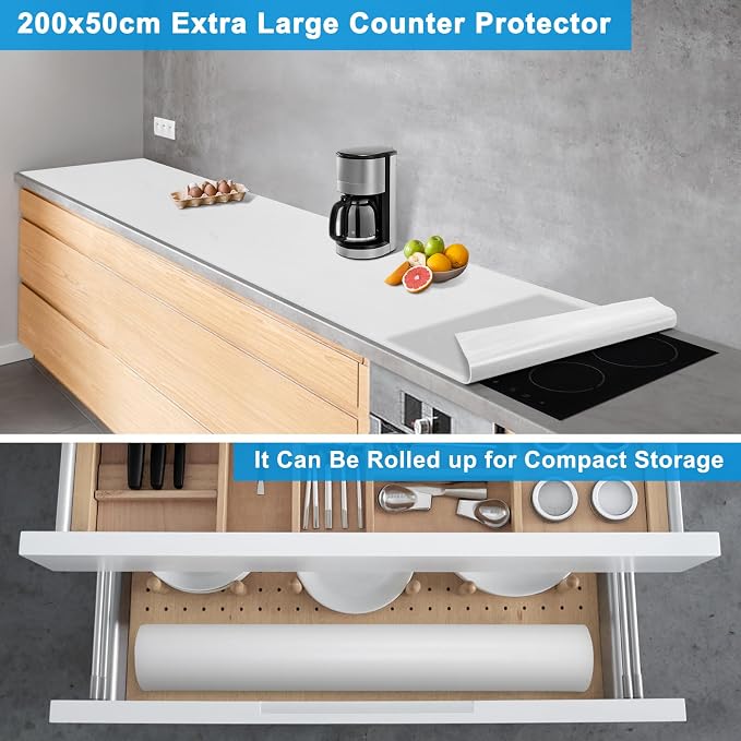 Extra Large Silicone Mat 78.74”x19.69”x0.08”, Multipurpose Silicone Mat Thick Heat Resistant Mat Shipped Rolled Up Kitchen Counter Mat Nonslip Silicone Mats for Kitchen Counter Translucent | Thick Nonslip Silicone Counter Mat, Waterproof Kitchen Counte... - Image 3