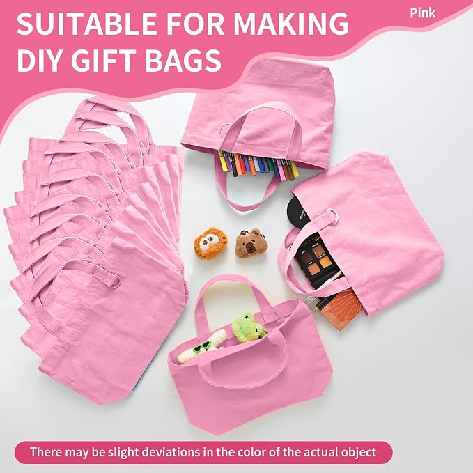 1 | 12 | 24 Pack Small Canvas Tote Bags, Mini Tote Bags Bulk for Women, DIY Blank Reusable Cute Sublimation Tote Bag - Image 4