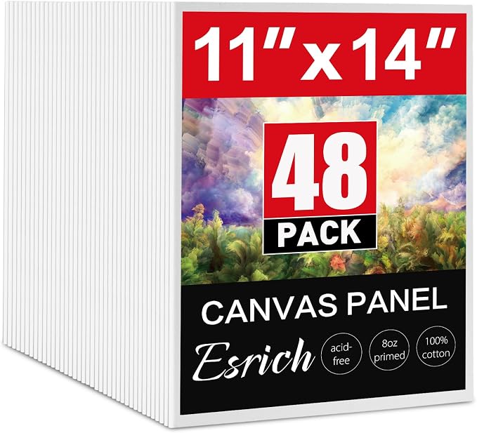 ESRICH 48 Pack Canvas for Painting 11x14, Canvas Boards for Painting Cotton Primed Acid Free Blank Canvas Panels for Oil Paint, Watercolor, Acrylic Paint, Gouache and Tempera. by ESRICH