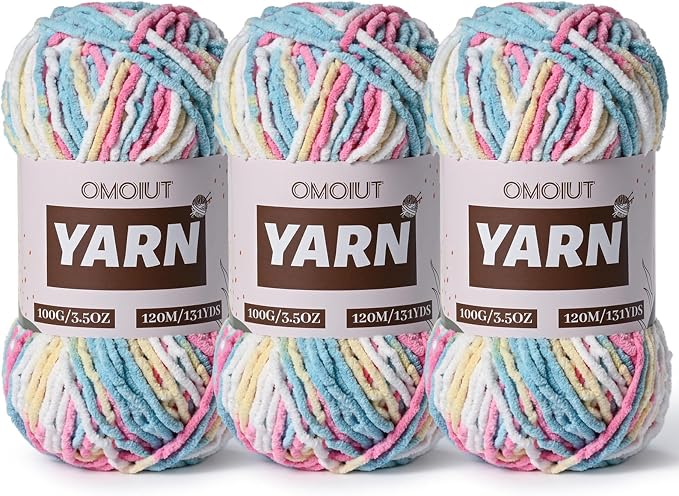 3 Packs Plush Chenille Chunky Crochet Yarn - Baby Yarn for Crocheting Soft - Velvet Yarns Knitting for Blankets Crafts - Fluffy Amigurumi Yarns 300g / 393yd (3 Candy Color) by Unknown