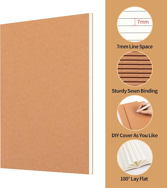 24 Pack A5 Lined Kraft Notebooks Bulk, 8.3x5.5 Inches, Journaling Notebooks | A5 College Ruled Notebook, Soft Cover Composition Notebook, 30 Sheets/60 Pages, Travel Journal Notebooks Set for Work, School - Image 3