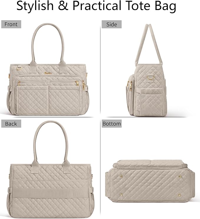 Bagstellar Teacher Tote Bag for Women, 15.6" Laptop Work Tote Computer Bag | Quilted Bible Nurse Bag with 40oz Cup Holder, Insulated Pocket & Strap, Large Laptop Briefcase for School Travel Office Gifts - Image 8