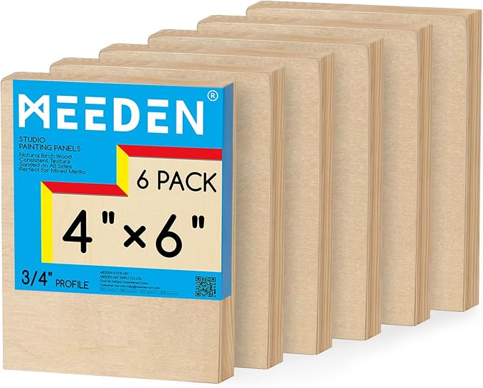 MEEDEN Unfinished Wood Canvas Board: 3/4” Deep 4x6” Wooden Canvas Panel Pack of 6 - Blank Cradled Wood Art Board for Painting by MEEDEN