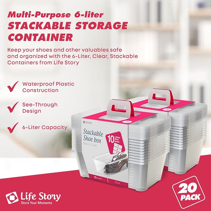 Life Story 20 Pack Plastic Storage Boxes, Stackable Organizer Tote Containers, 6 Liter - Image 2