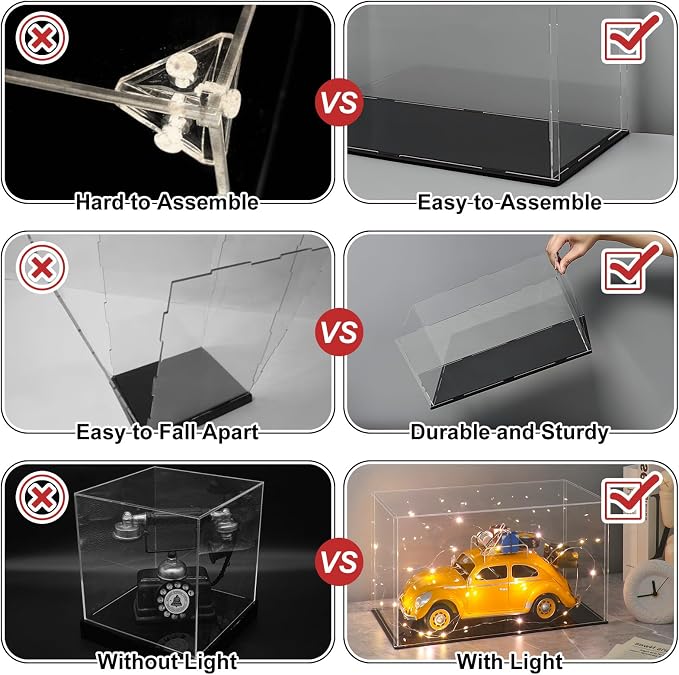 LANSCOERY Acrylic Display Case, 9.8 x 5.1 x 3.9 in, Upgraded Thickened UV-Resistant Showcase, 98% Clarity Dustproof Box with Glossy Black Base for Action Figures, LEGO & Models - Image 5