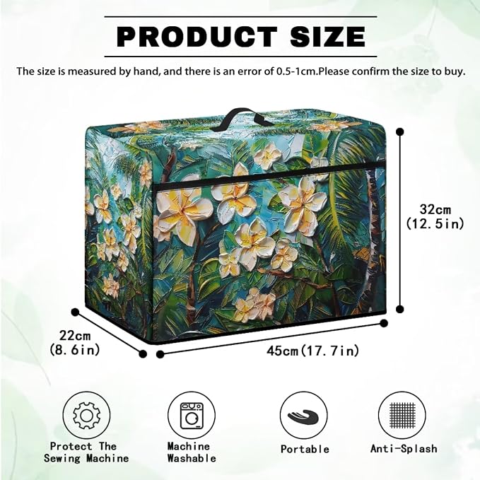Flower Leaves Sewing Machine Dust Cover & Mat with Pockets for Sewing Accessories Non Slip Mats Sew Machine Dust Cover Home Decor - Image 5