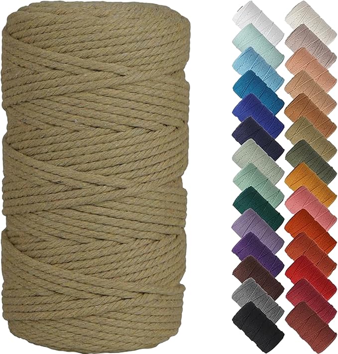 NOANTA Khaki Macrame Cord 4mm x 109yards, Colored Macrame Rope, Cotton Cord Macrame Yarn, Colorful Cotton Craft Cord for Wall Hanging, Plant Hangers, Crafts, Knitting