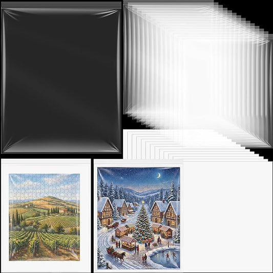 Feifeiya 30 Pack Large Puzzle Storage Bags with Boards, 24 x 30 in | 30 sealed PE bags with backing boards, waterproof and dustproof, clear design, fits 1000 piece puzzles by Feifeiya