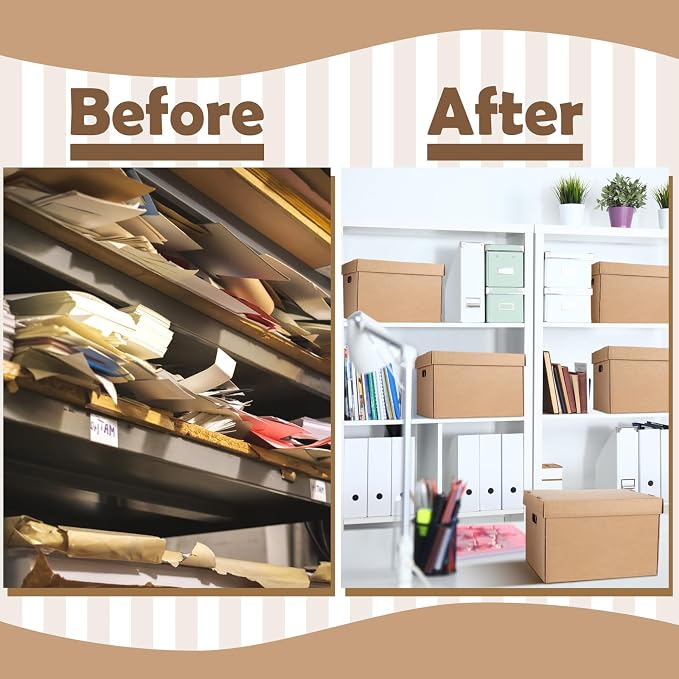 5 Pcs 15 x 12 x 10 Inch Acid Free Archival Record Storage Cartons Bulk Acid Free Box Buffered Corrugated Board Photo Storage Box for Storing Documents Magazines Photos Cards Prints (Kraft) - Image 5