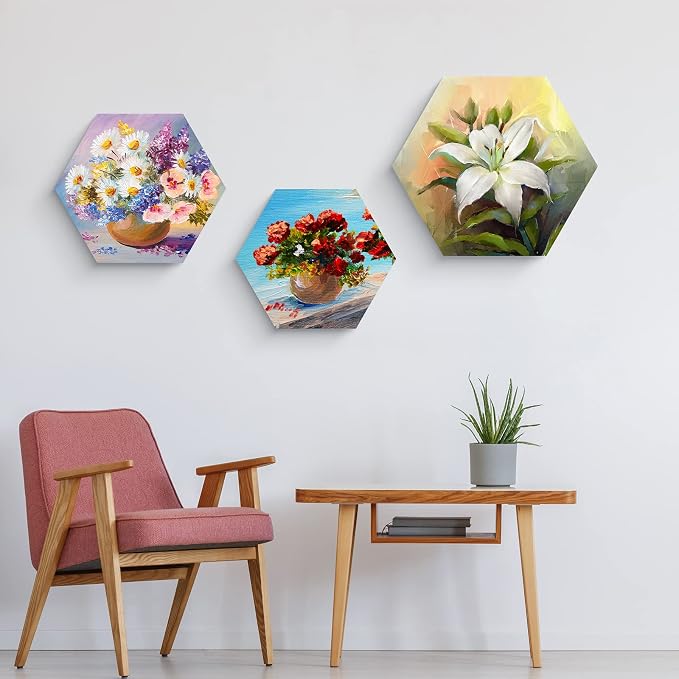 Thenshop 24 Pieces Stretched Canvas for Painting Bulk Blank Canvas Board, Square Round Hexagon Heart Shaped Frame for Kids Art Supplies for Acrylic Pouring Oil Painting(Hexagon) - Image 6