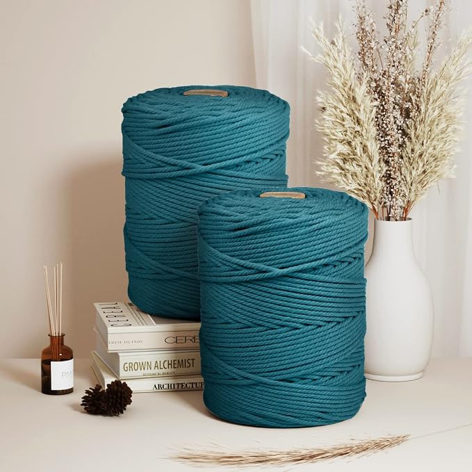 ZUEXT Macrame Cord, Peacock Blue, 5mm x 328yds Cotton String Macrame Yarn | Natural Handmade, 4 Strands Twisted Cotton Rope, for Craft Wall Hanging Weaving Tapestry Dream Catchers Hanger DIY Gift, 300m - Image 4