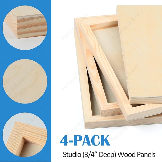 4 Pack 6x12’’ Unfinished Birch Wood Panels Kit for Painting | Studio 3/4’’ Deep Wood Canvas, Cradle Boards for Acrylic Pouring, Art, Crafts, Epoxy Resin, Laser Engraving Cutting - Image 5