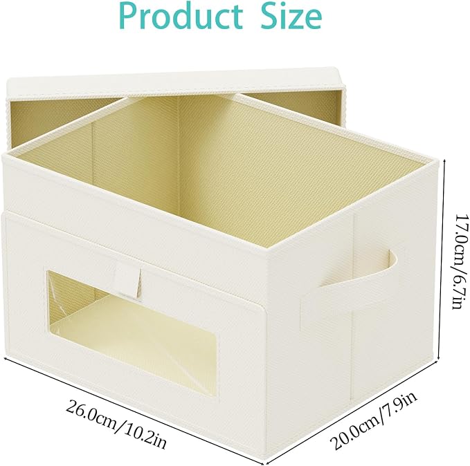 Storage Bins with Lid & Window, 1 Pack, Beige, 10.2x7.9x6.7 In | Foldable Transparent Window Cube Organizer Basket with Lid and 2 Handles, Storage Boxes for Shelves with Cover - Image 3