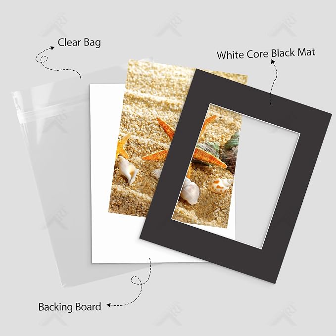 Golden State Art 5 Pack Black Mat 16x20 for 11x14 Photo Matte+Backings+Bags | Acid-Free,4-Ply Thick,Pre-Cut Kit Mattes,White Core,Bevel Cut,For Photos, Pictures,Artwork, Poster or Print Display - Image 4