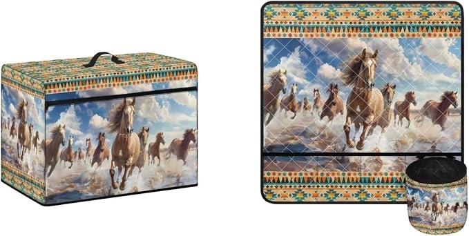 Aztec Horse Sewing Machine Cover & Mat with Storage, Reduces Vibration, Non-Slip, Machine Washable, Dust Resistant by Kathyboom