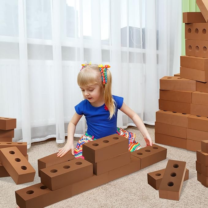 Zhanmai 50 Pack Foam Bricks Building Blocks for Kids Foam Cinder Blocks Large Fake Bricks Toy for Stacking and Construction 8 x 4 x 2.4 Inches(Round) - Image 4