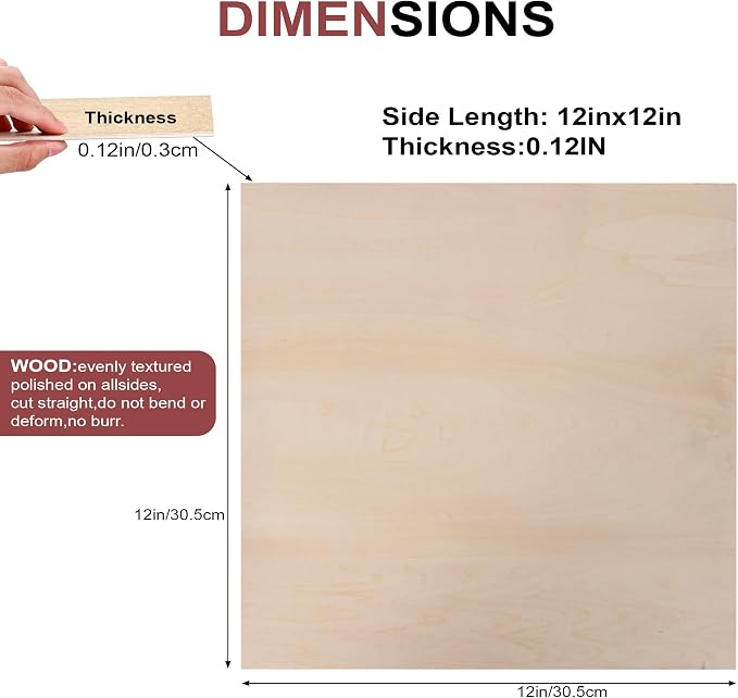 50 Pack 12"x12"x1/8" Basswood Sheets - 3mm Craft Plywood for DIY Ornaments, Model Engraving, Laser Cutting, Architectural Models, Drawing, Wood Burning - Image 2