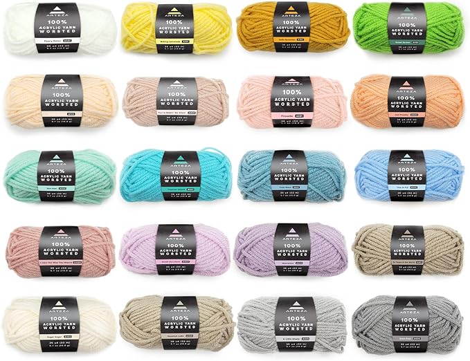 ARTEZA Acrylic Yarn for Crocheting, 20 Mini-Skeins of Worsted Yarn for Knitting in Light Colors, Knitting & Crochet Supplies by ARTEZA