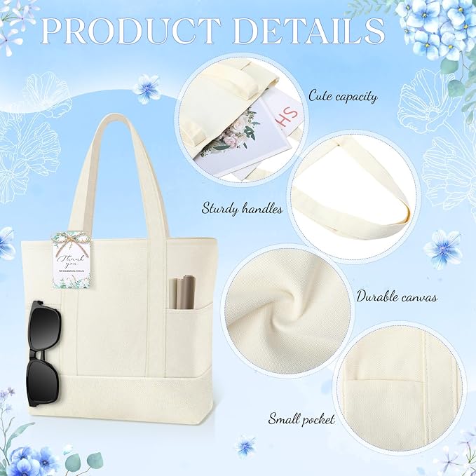 Shinylin Mini Canvas Tote Bags with 2 Pockets | Bulk Small Sublimation Canvas Tote, Reusable Grocery Bag for Women, DIY Craft - Image 4