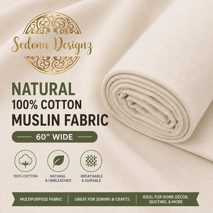 Sedona Designz Natural 100% Cotton Muslin Fabric – Unbleached Draping Textile by The Yard, 60 Inch Wide (1 Yard) - Image 2