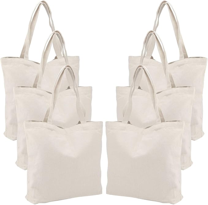 Segarty Canvas Tote Bag, 6 Pack Cotton Heavy Duty Handy Reusable Washable Grocery Shopping Cart Trolley Bags Folding Economical with Handles for Women Home Kitchen Markets by Segarty