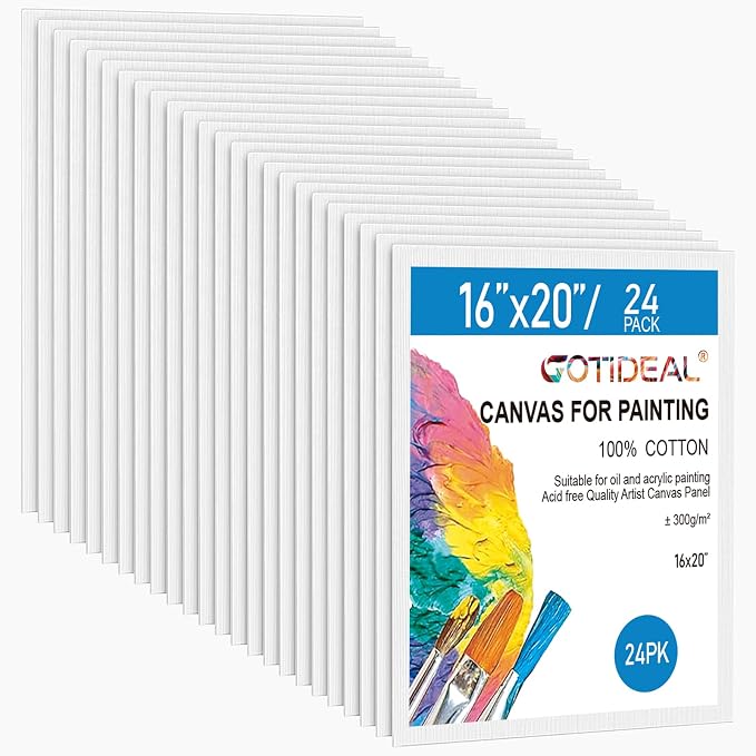 Canvas Boards for Painting, 24pcs 16x20 Primed Canvas for Painting | Bulk Painting Canvas for Kids and Adults, White Blank Canvas Panels for Acrylic, Oil, Pour Art Supplies by GOTIDEAL