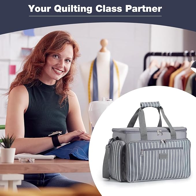 Sewing Machine Case with Wheels, Rolling Sewing Machine Carrying Case, Trolley Tote Bag Fits for Most Standard Sewing Machines Like SINGER, Brother and Janome, Grey - Image 9