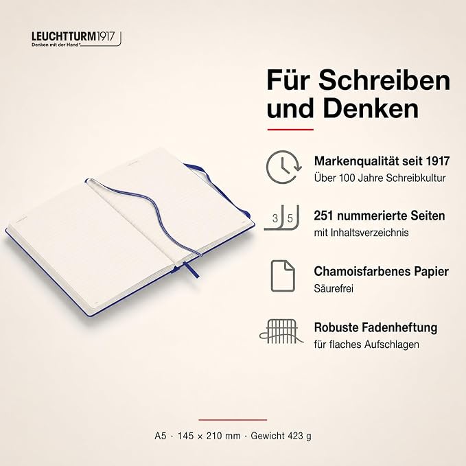 LEUCHTTURM1917 - Notebook Hardcover Medium A5-251 Numbered Pages for Writing and Journaling (Ink, Ruled) - Image 2