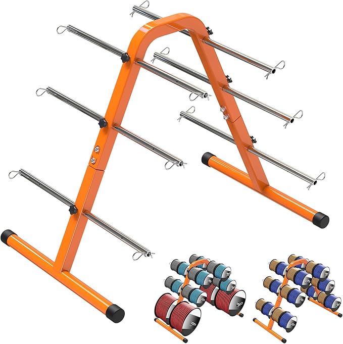 SELEWARE Portable Wire Spool Caddy, Cable Dispenser with 6 Adjustable Rods | Orange Electrical Wire Caddy, Heavy-Duty Steel Wire Spool Rack for Effortless Spool Storage & Dispensing by SELEWARE