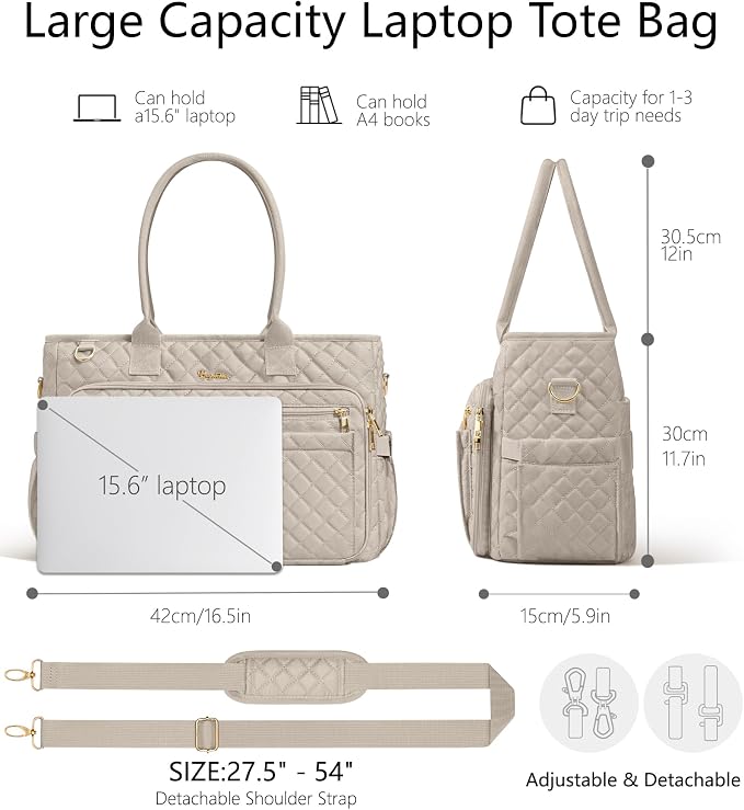 Bagstellar Teacher Tote Bag for Women, 15.6" Laptop Work Tote Computer Bag | Quilted Bible Nurse Bag with 40oz Cup Holder, Insulated Pocket & Strap, Large Laptop Briefcase for School Travel Office Gifts - Image 4