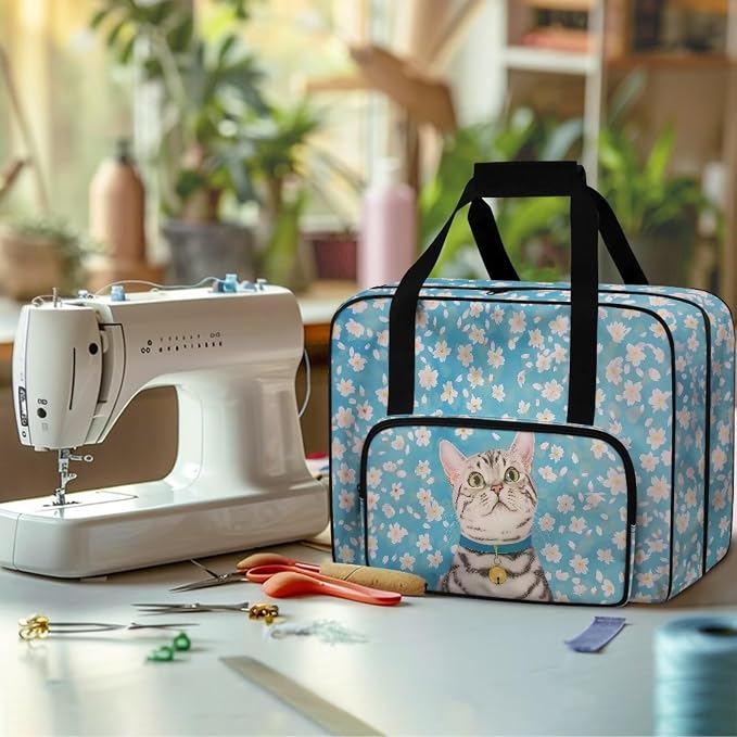 Universal Sewing Machine Storage Bag, Tabby Cat Cherry Blossom Blue - Image 4