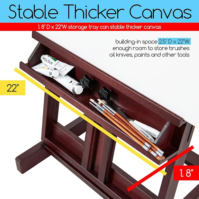 MEEDEN Art Painting Easel, Beech Wood Studio Easel 53" to 91"H, Holds Canvas to 78", Large Professional H-Frame Easel Stand with Storage Tray, Adjustable Floor Easel for Artists & Adults, Deep Walnut - Image 5