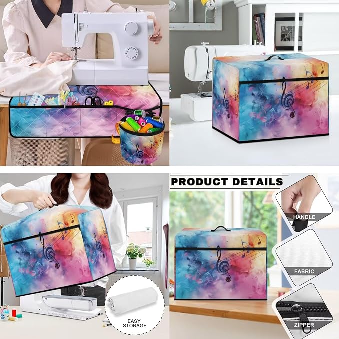 Tie Dye Music Sewing Machine Dust Cover & Mat for Table Muffling - Machine Washable, Dust Resistant - Image 3