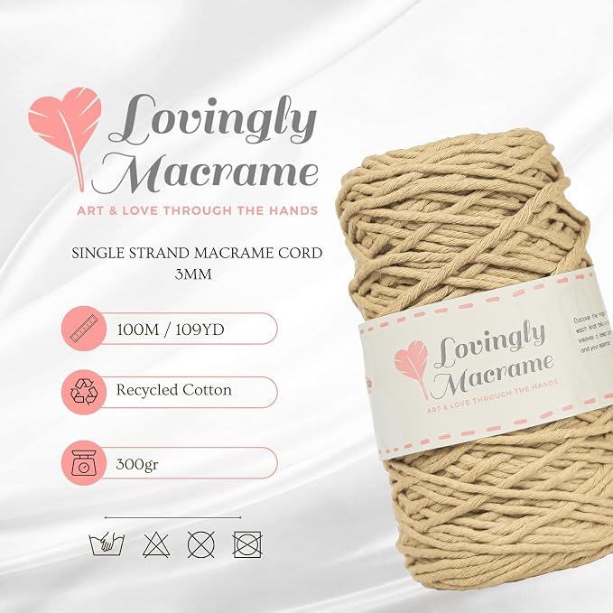 Single Strand Macrame Cord – 3mm Macrame Cord for Handmade Products & DIY Projects - Cotton Cording for Crafts, Dream Catchers, Boho Decor, Plant Hangers - 357ft (109yds) - Latte - Image 3