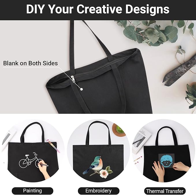 Segarty Canvas Tote Bag Bulk, 6 Pack 20x15.7 Canvas Bags for Women, Reusable Totes Aesthetic with Blank Natural Cotton Cloth for DIY, Grocery Shopping, Beach, Travel，Gift - Image 4