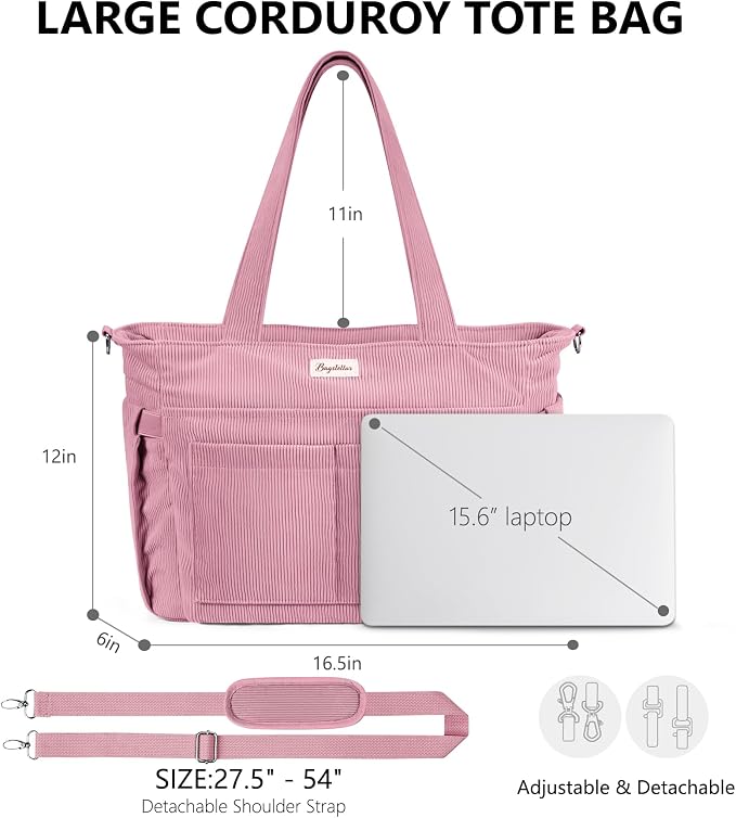 Bagstellar Corduroy Tote Bag for Women, 17 Pockets Laptop Work Tote Purse | Large 15.6” Computer Bag w/ 40oz Cup Holder & Strap, Zipper Teacher Nurse Bible Shoulder Bag for School Travel College Office - Image 2