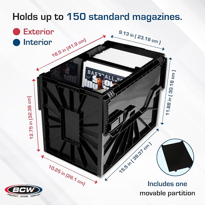 BCW Magazine and Document Storage Bins, Holds 80 Magazines, Black, 5 Pack | Acid-free plastic bins hold about 80 magazines each, stack six high, and include partitions for organized storage. - Image 3