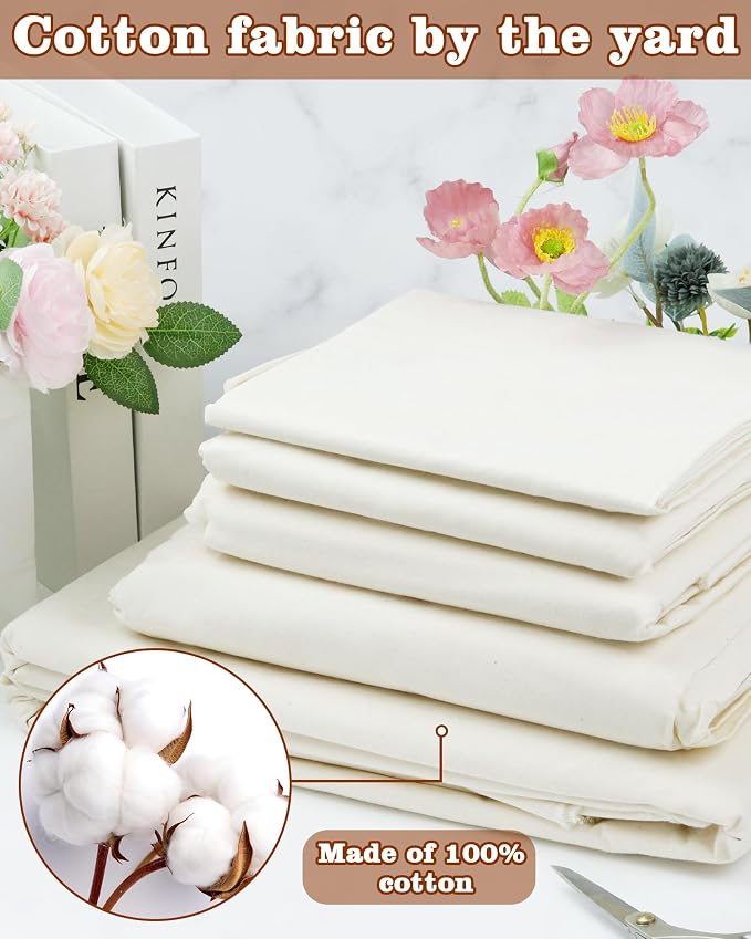 FIVEIZERO 100% Cotton Muslin Fabric by The Yard,59in x 1yd Cream Bleached Cotton Muslin Cloths–Medium Weight Beige Calico Fabric for Sewing,Quilting,Embroidery,Crafts & Apparel Projects | 59in x 1yd Muslin Cloth;Medium Weight Draping Fabrics for Sewing... - Image 3