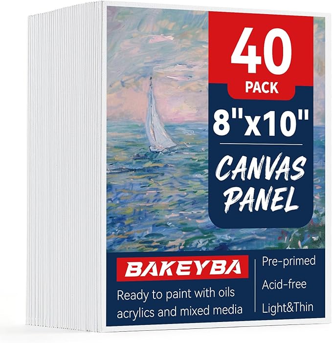 Canvas Boards 40 Pack, 8x10 Inch Small Painting Canvas Panels 100% Cotton | White Blank Art Supplies for Acrylics Oil Watercolor Tempera Paints by Unknown