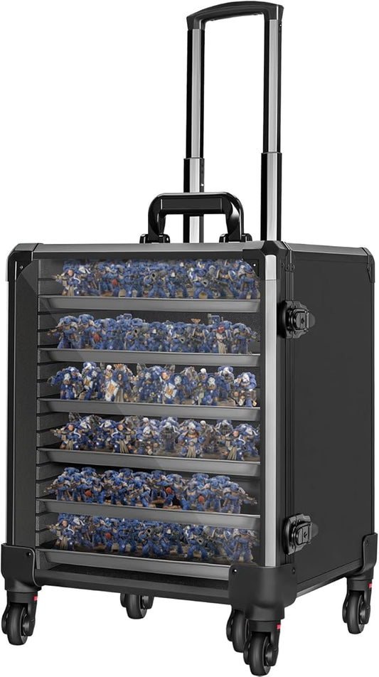 Miniatures Storage Case Miniatures Transport Case Aluminum Alloy Frame Display Case with Lock and Trolley (Large Size)