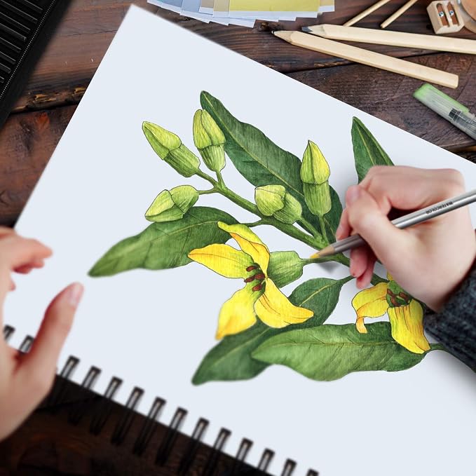 100 Sheets Premium Sketch Book - 9x12 Inches (68 lb/100 GSM) Sketch Pad with Spiral Bound for Colored Pencils, Gel Pens, Mechanical Pencils, Charcoal, Ballpoint Pens, Fineliner Pens and Pastels - Image 7